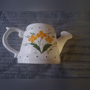 Floral Ceramic Watering Can - White and Yellow